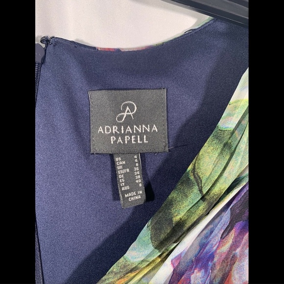 NEW $249‎ Adrianna Papell Long Sleeve Floral Print Chiffon Gown [ SZ 4 ] - Picture 7 of 12